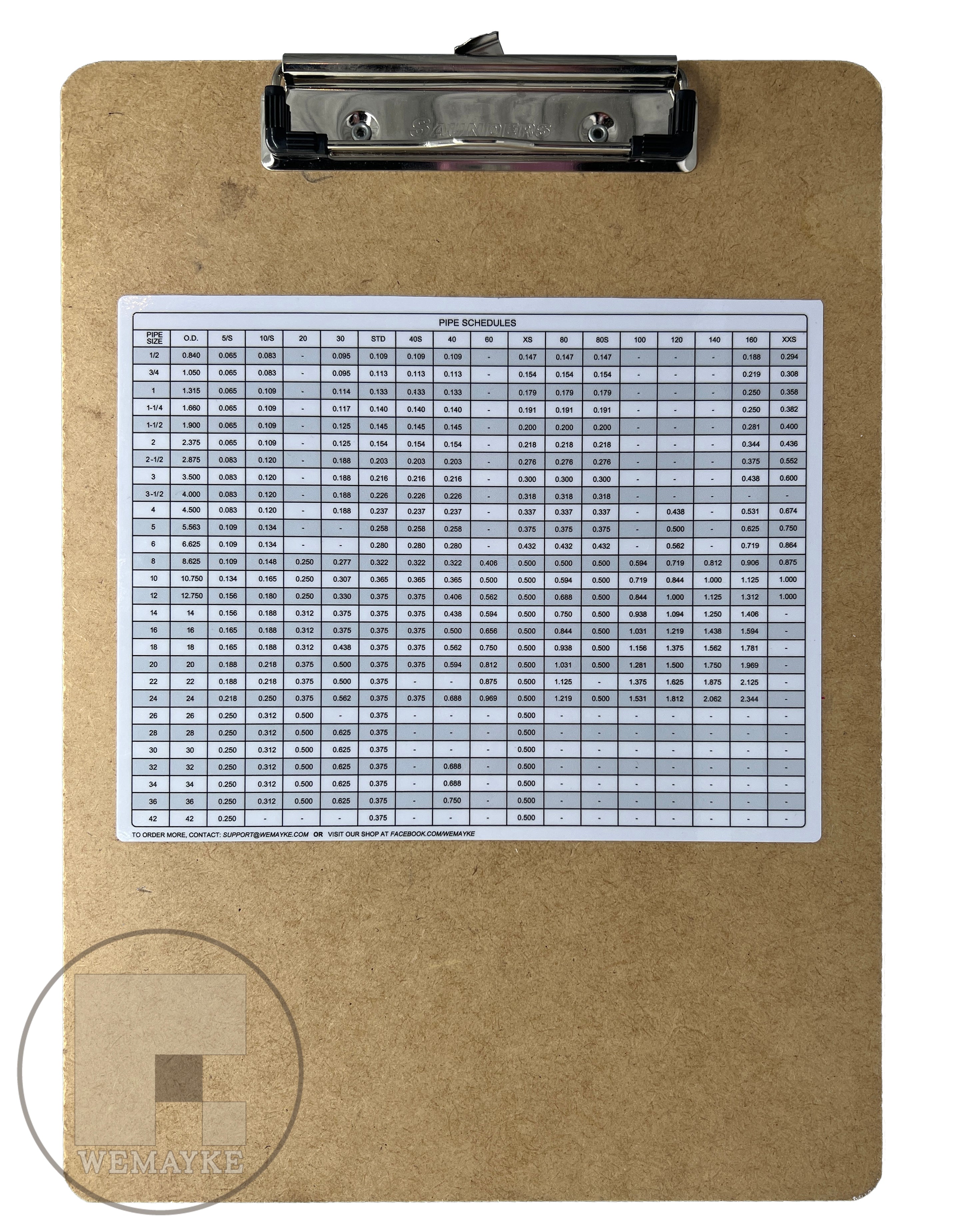 Clipboard Pipe Schedule Chart Decal